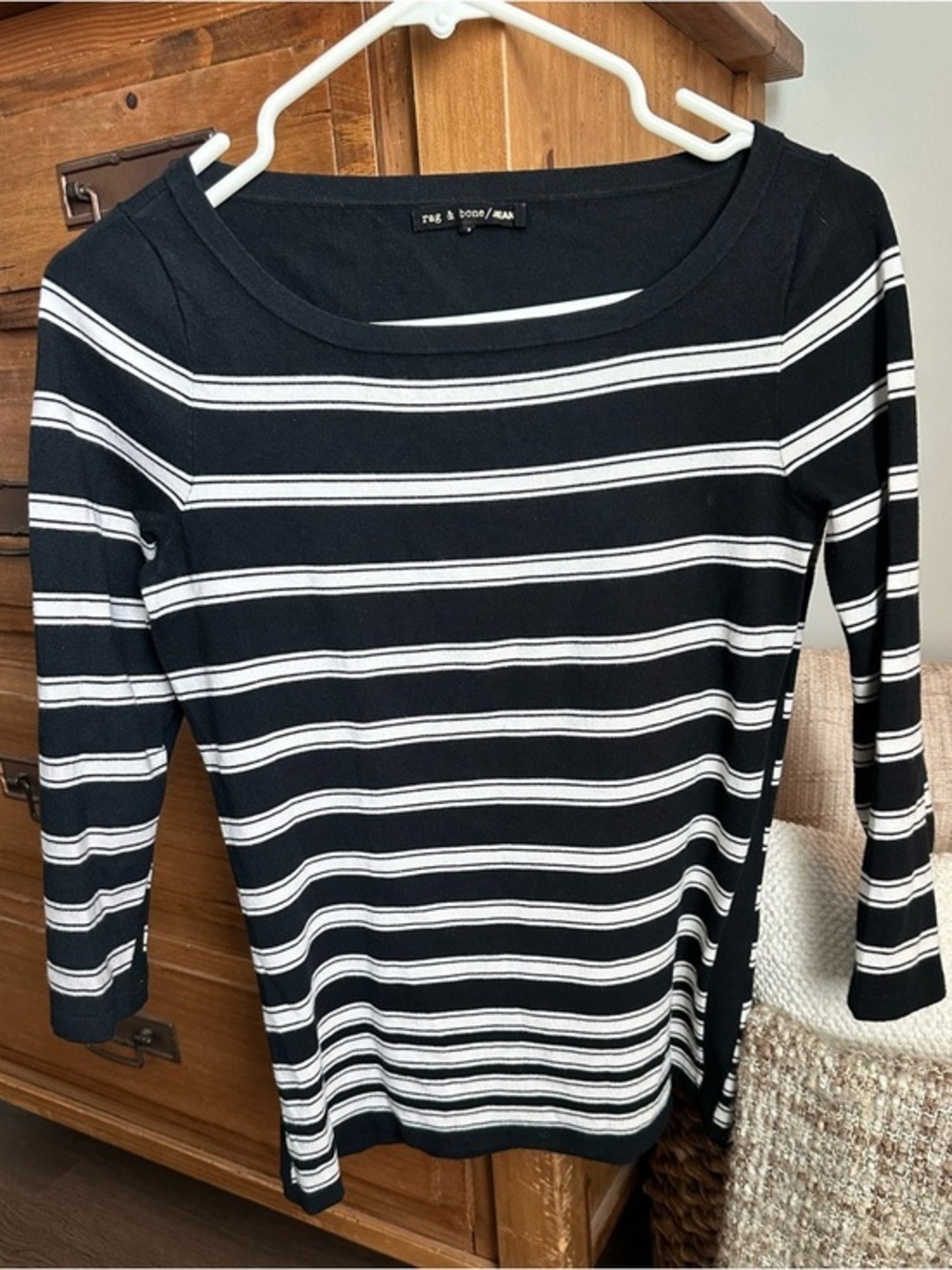 rag & bone Black and White Striped Scoop Neck Knit Top